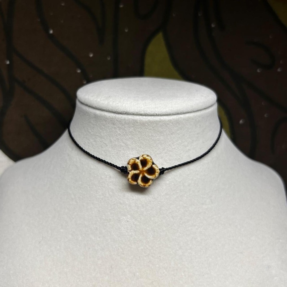Coffee brown ceramic dainty flower boho chic adjustable cord indie brown earthy